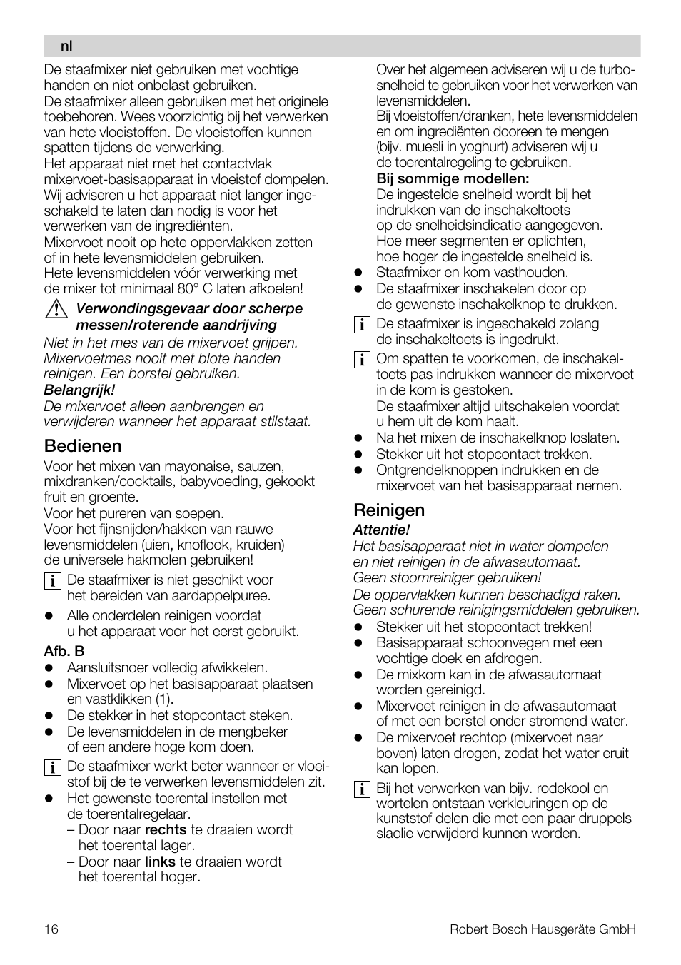 Bedienen, Reinigen | Bosch MSM 7409 User Manual | Page 16 / 72