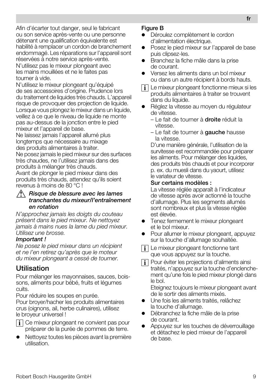 Utilisation | Bosch MSM 7409 User Manual | Page 9 / 72
