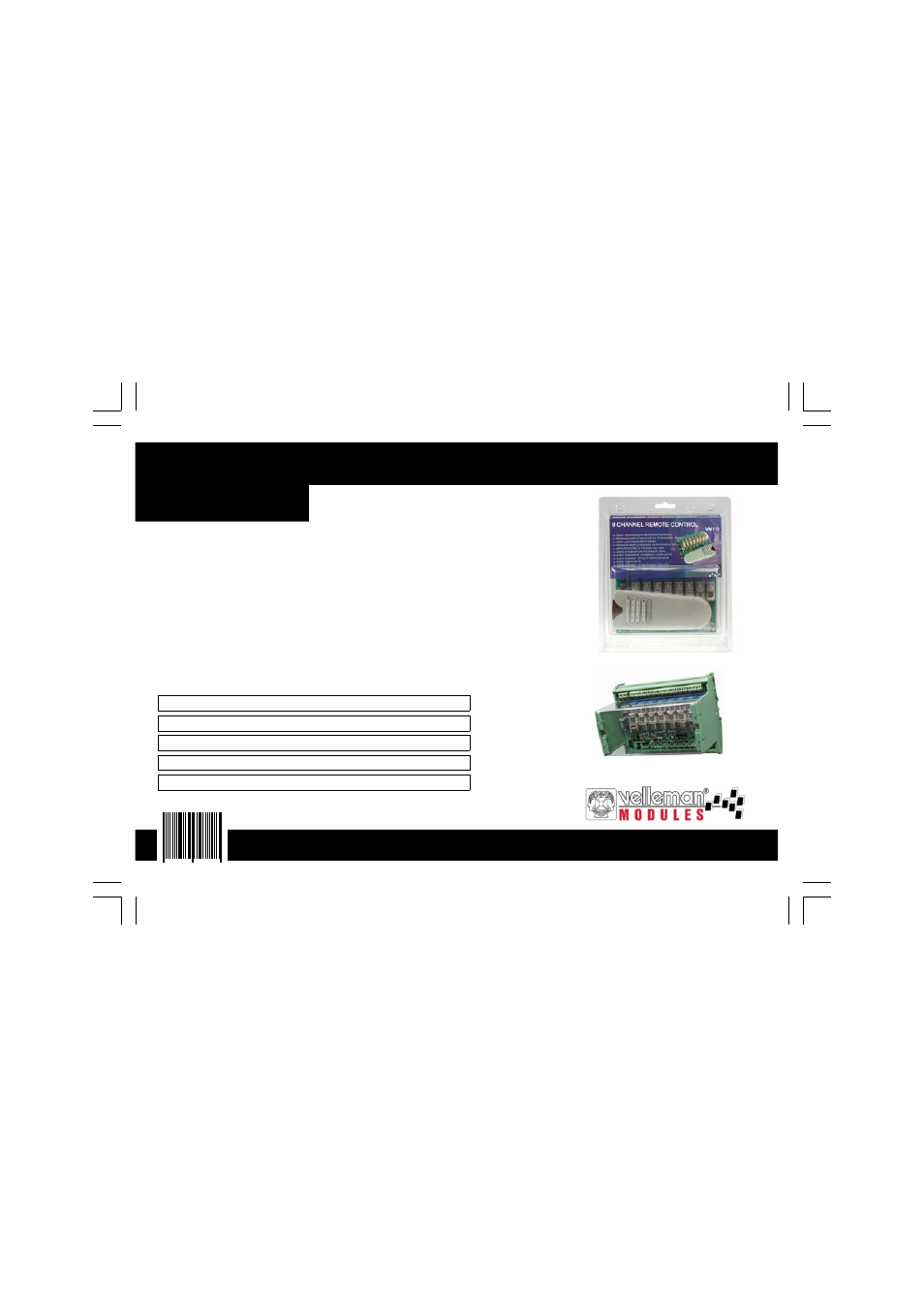 Vm118, Eight channel rf remote control set | Velleman VM118 User Manual | Page 44 / 44