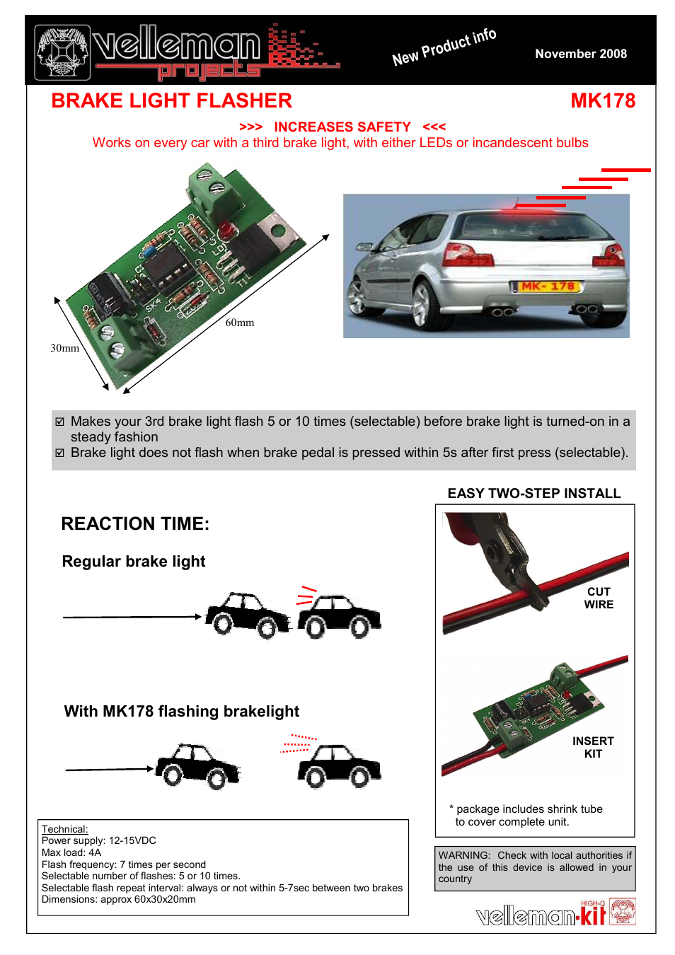 Velleman projects MK178 Datasheet User Manual | 1 page