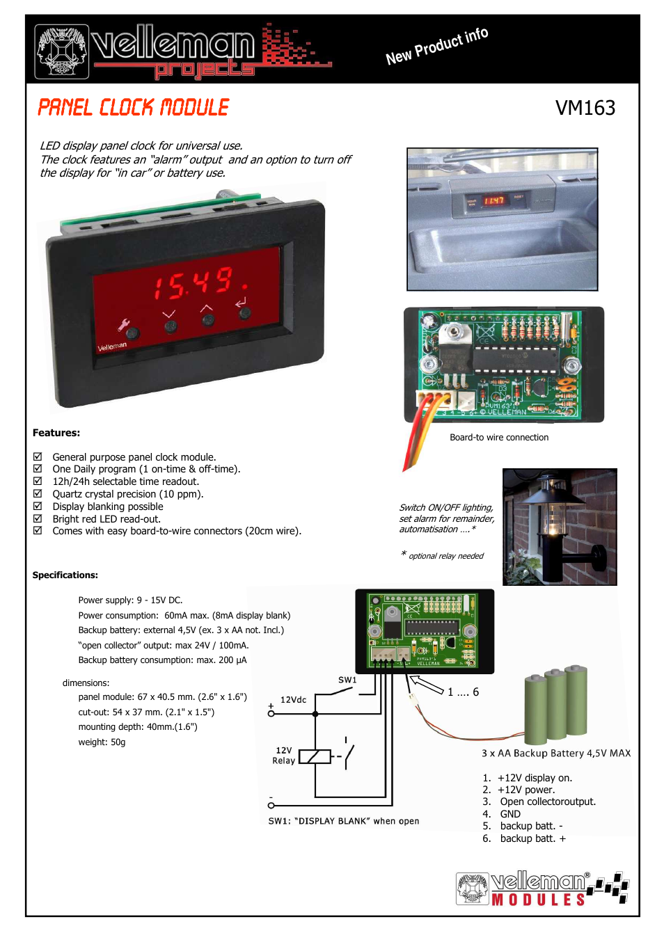 Velleman projects VM163 Datasheet User Manual | 1 page