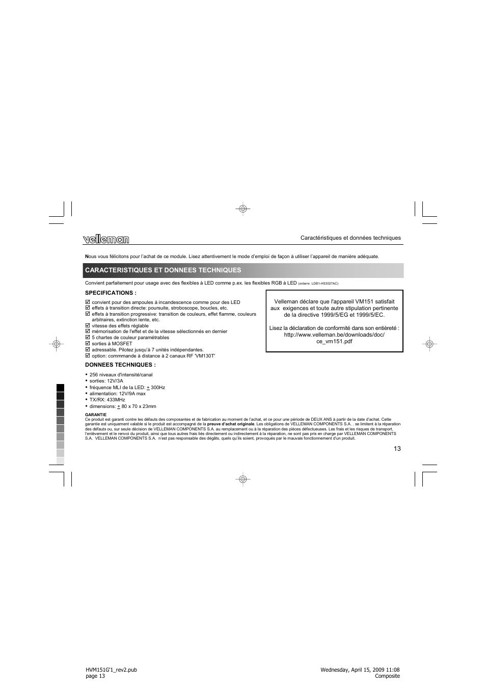 Velleman VM151 User Manual | Page 13 / 32