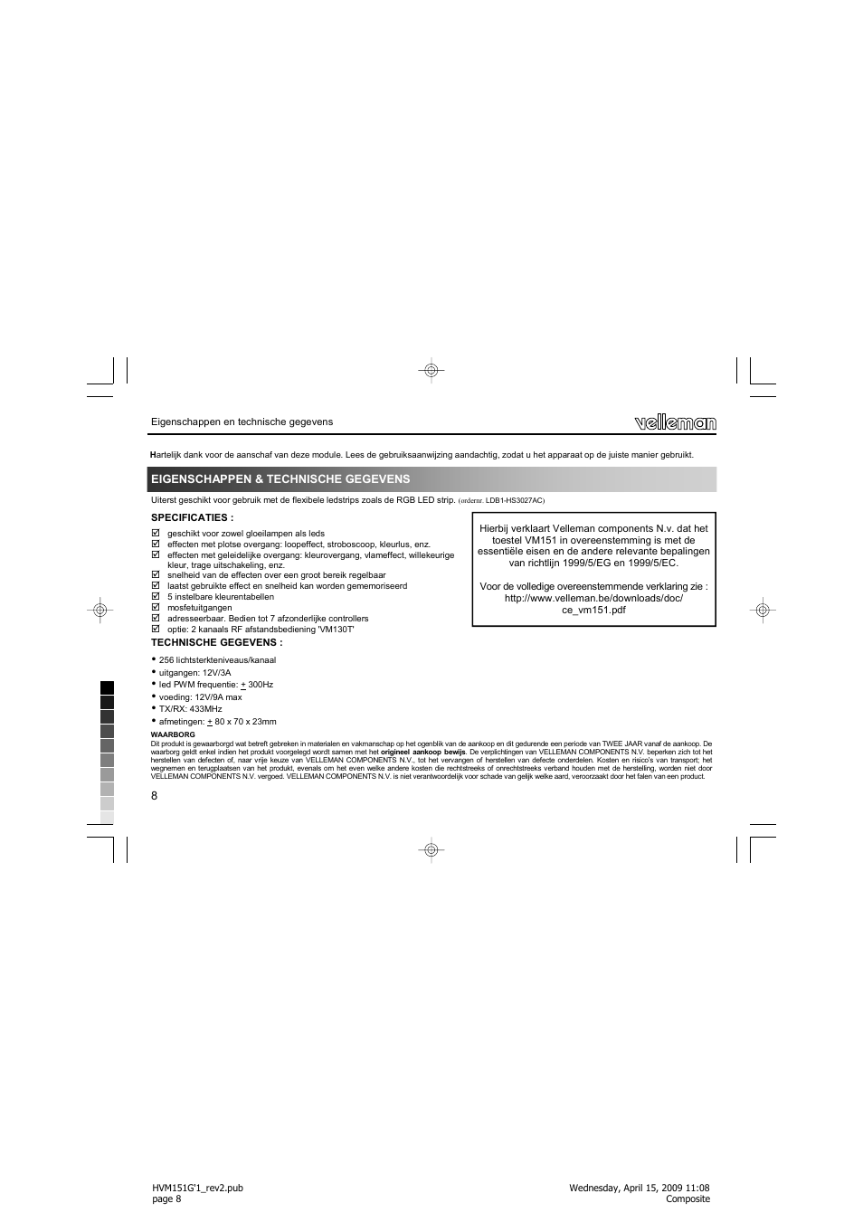 Velleman VM151 User Manual | Page 8 / 32