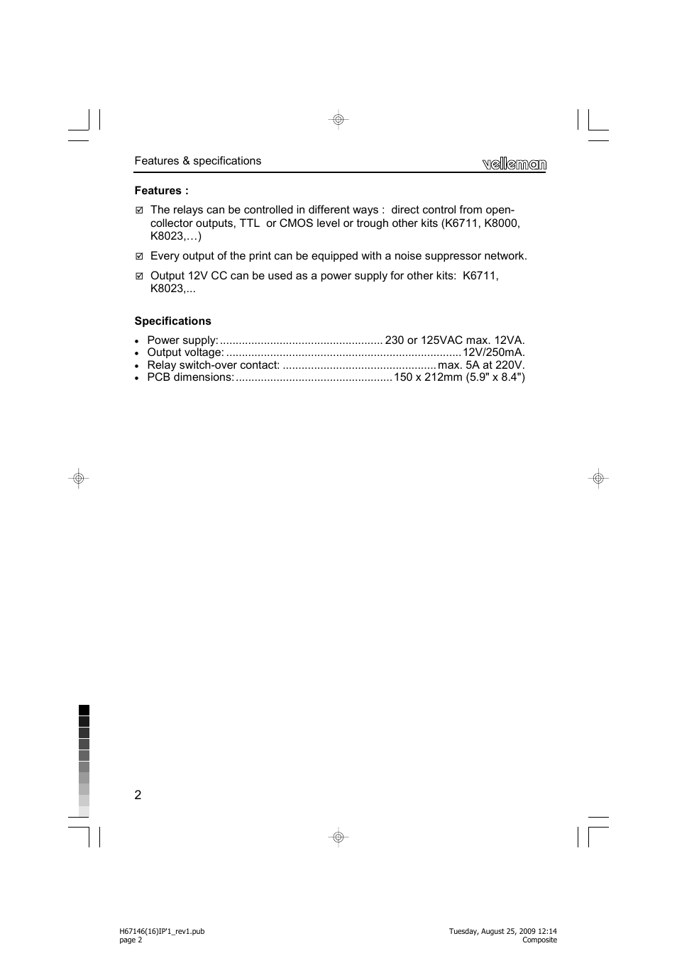 Velleman projects K6714-16 Assembly instructions User Manual | Page 2 / 16