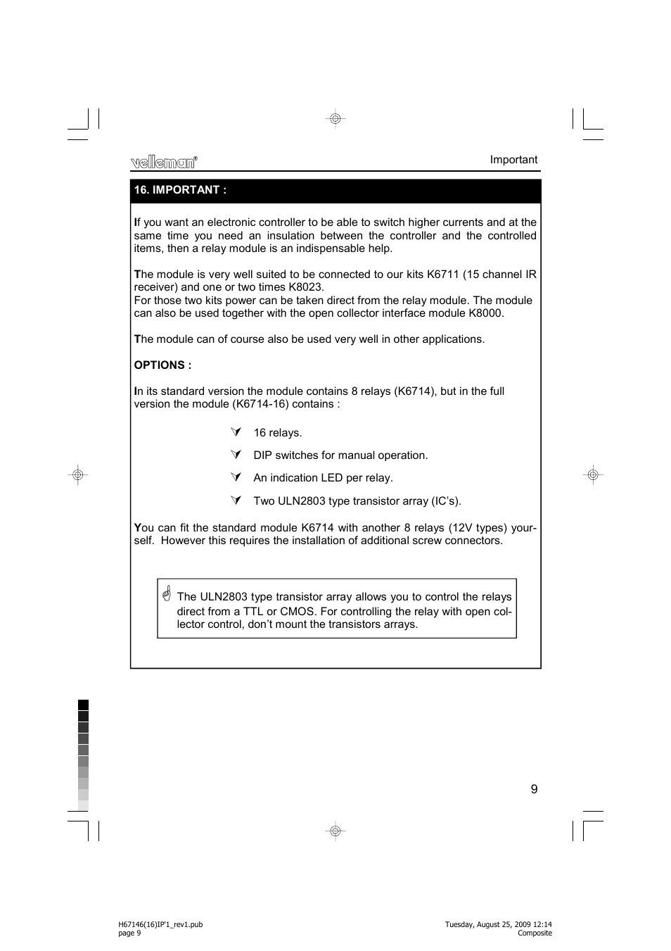 Velleman projects K6714-16 Assembly instructions User Manual | Page 9 / 16