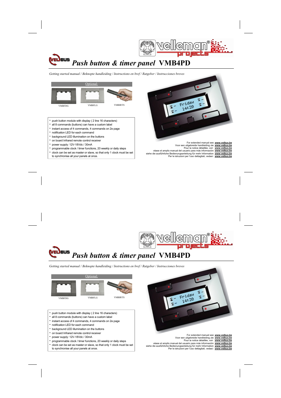 Velleman projects VMB4PD Short user manual User Manual | 48 pages