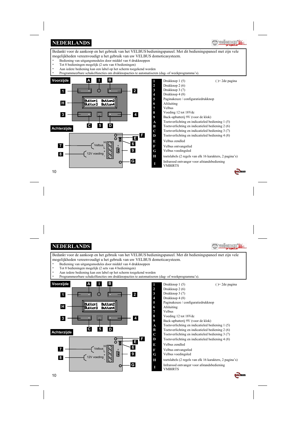 Nederlands | Velleman projects VMB4PD Short user manual User Manual | Page 10 / 48