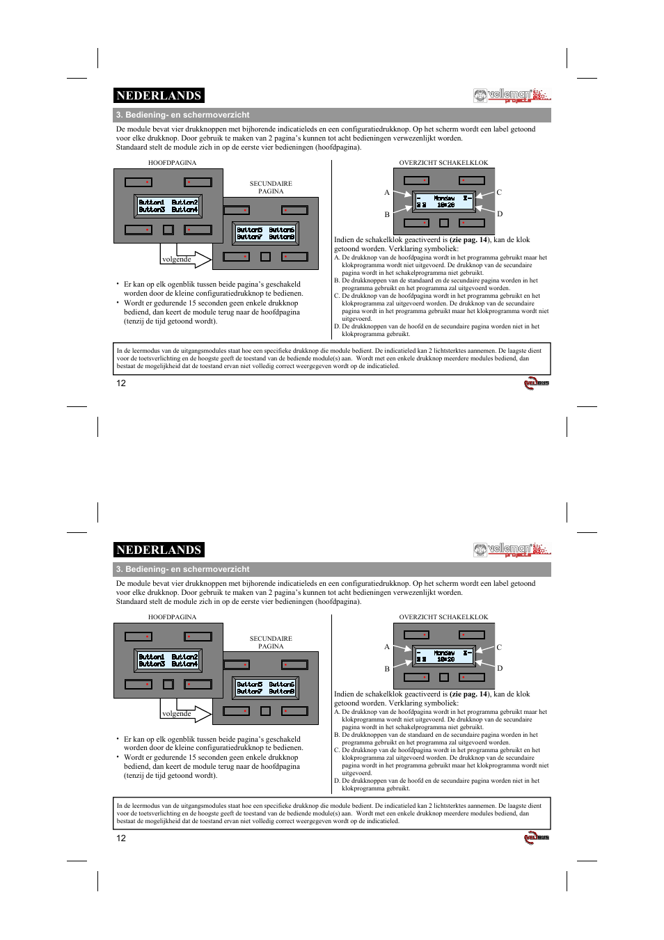 Nederlands | Velleman projects VMB4PD Short user manual User Manual | Page 12 / 48