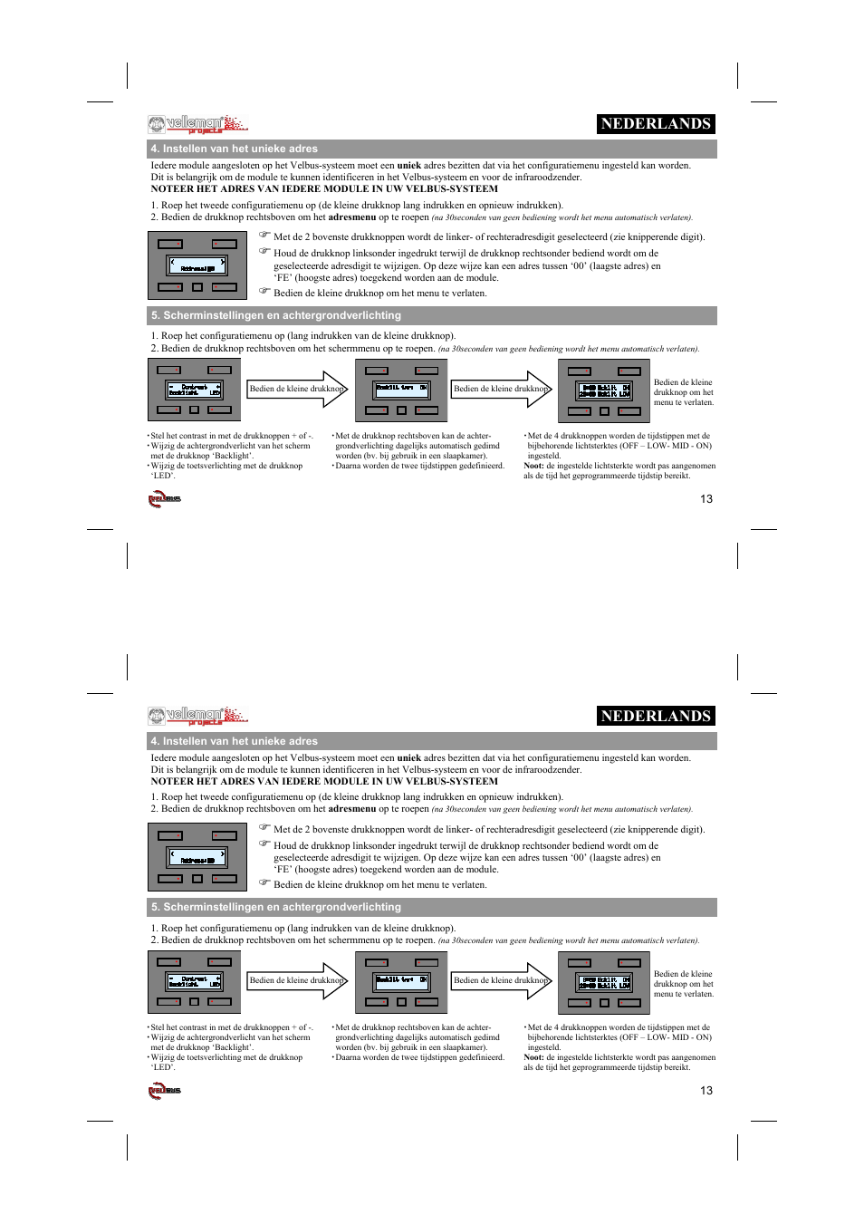 Nederlands | Velleman projects VMB4PD Short user manual User Manual | Page 13 / 48