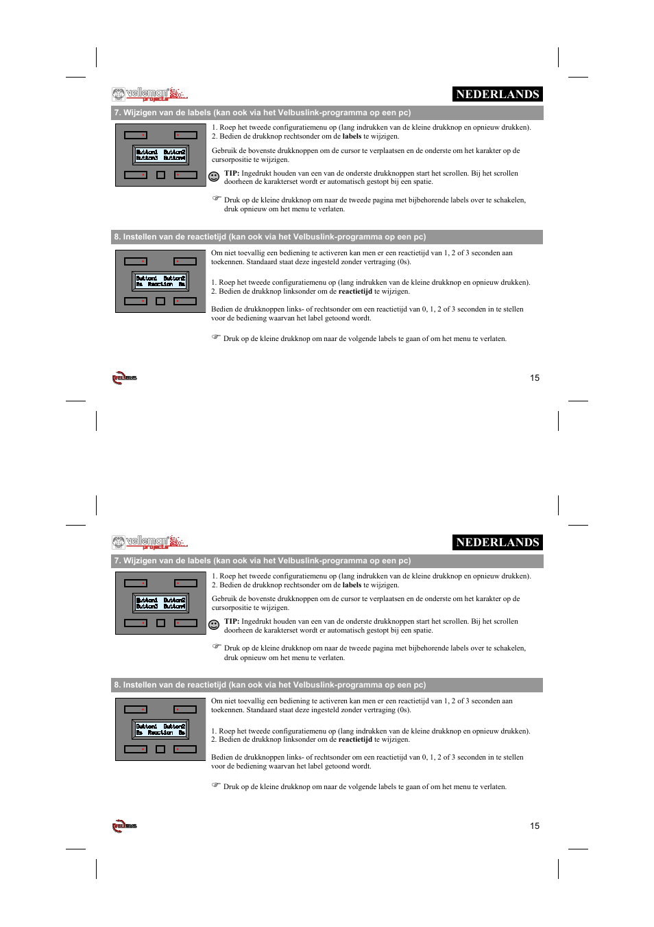 Nederlands | Velleman projects VMB4PD Short user manual User Manual | Page 15 / 48
