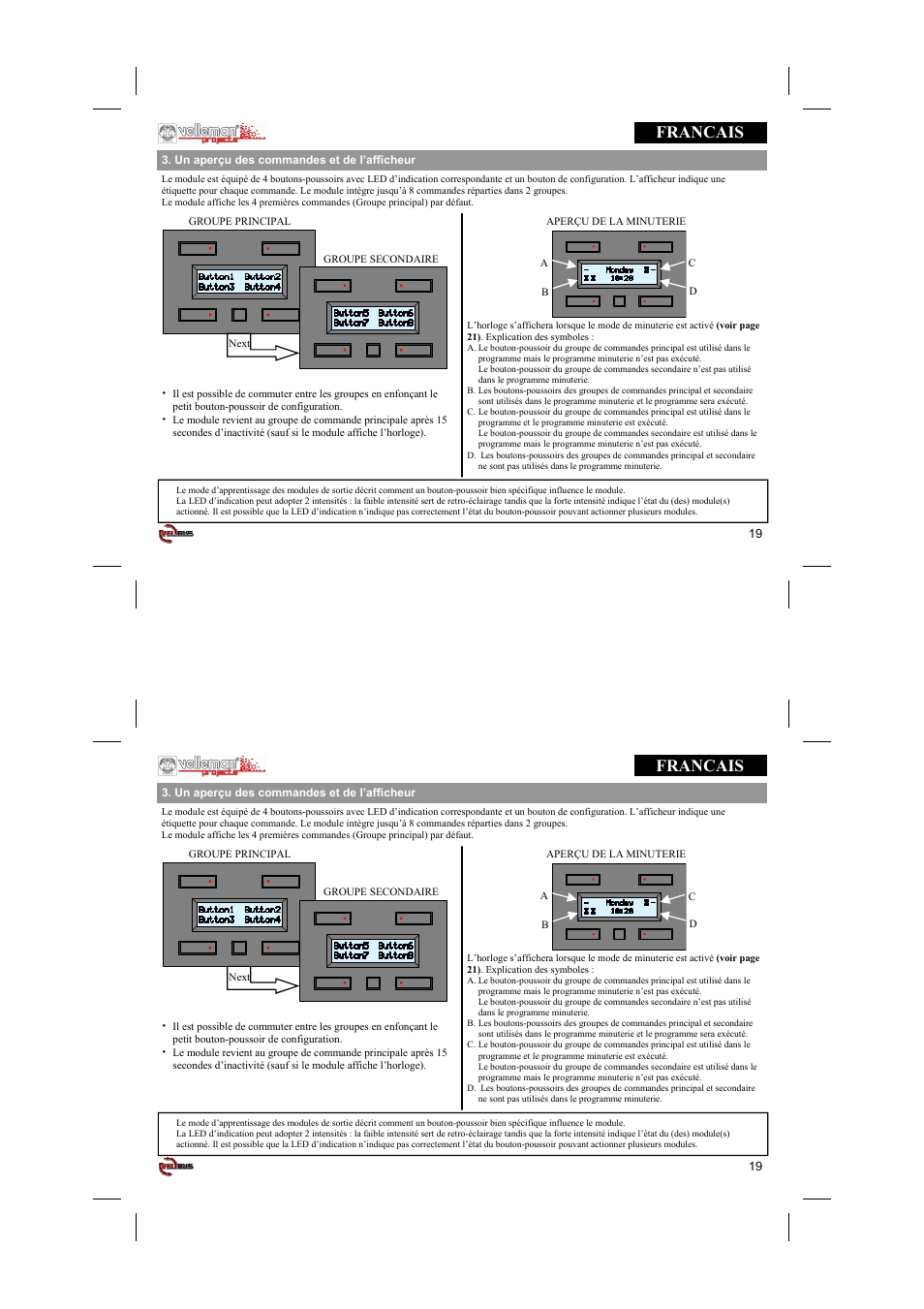 Francais | Velleman projects VMB4PD Short user manual User Manual | Page 19 / 48