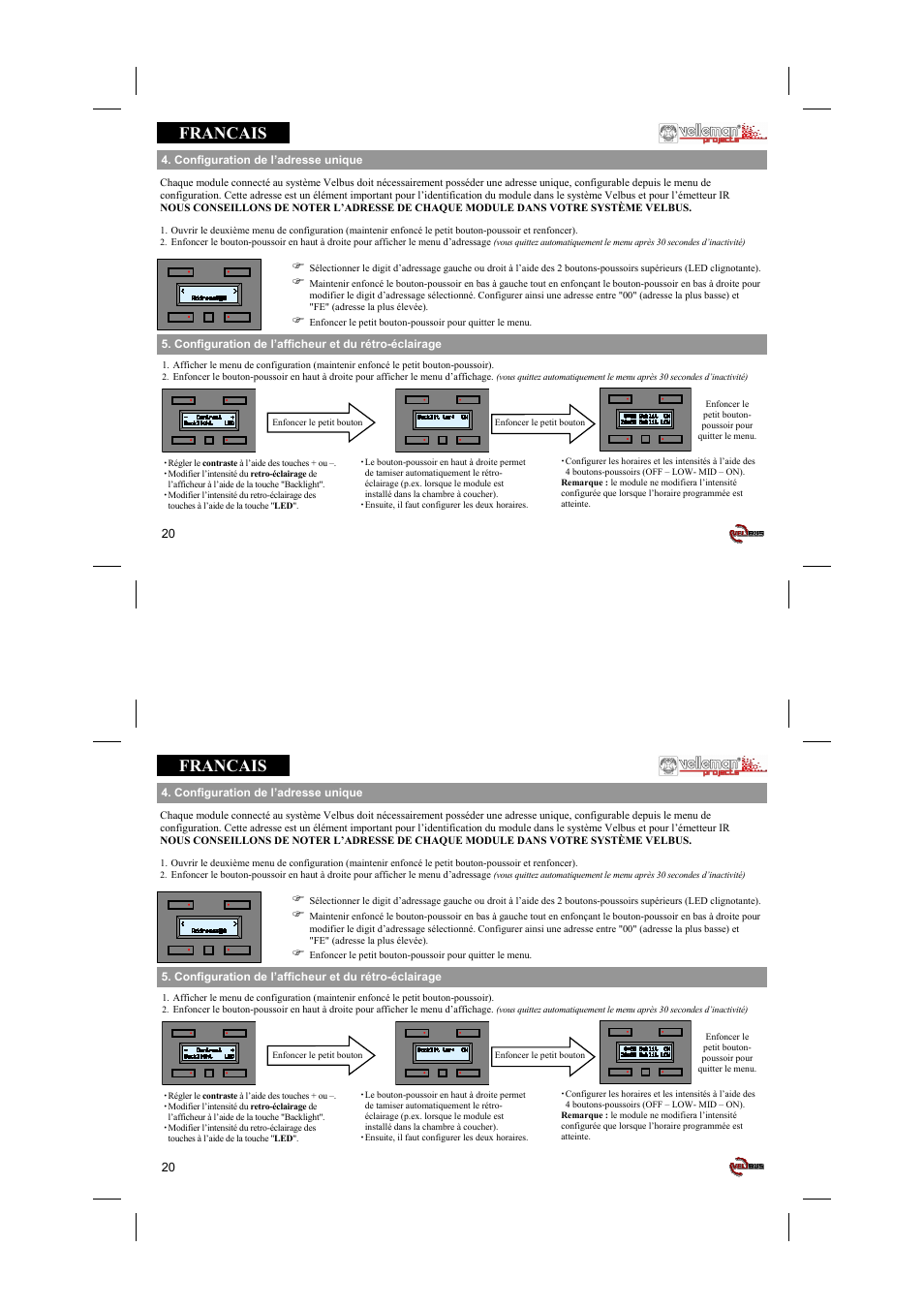 Francais | Velleman projects VMB4PD Short user manual User Manual | Page 20 / 48