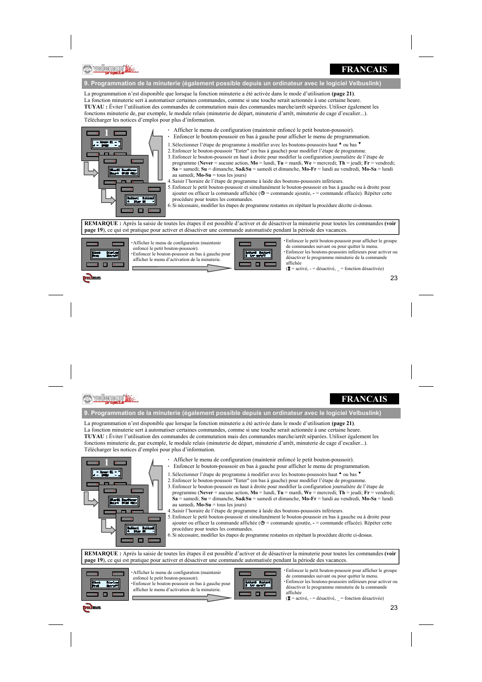Francais | Velleman projects VMB4PD Short user manual User Manual | Page 23 / 48