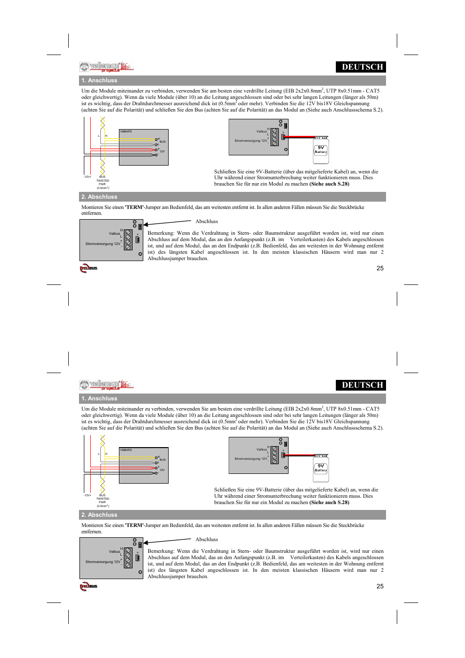 Deutsch, Abschluss, Anschluss | Velleman projects VMB4PD Short user manual User Manual | Page 25 / 48