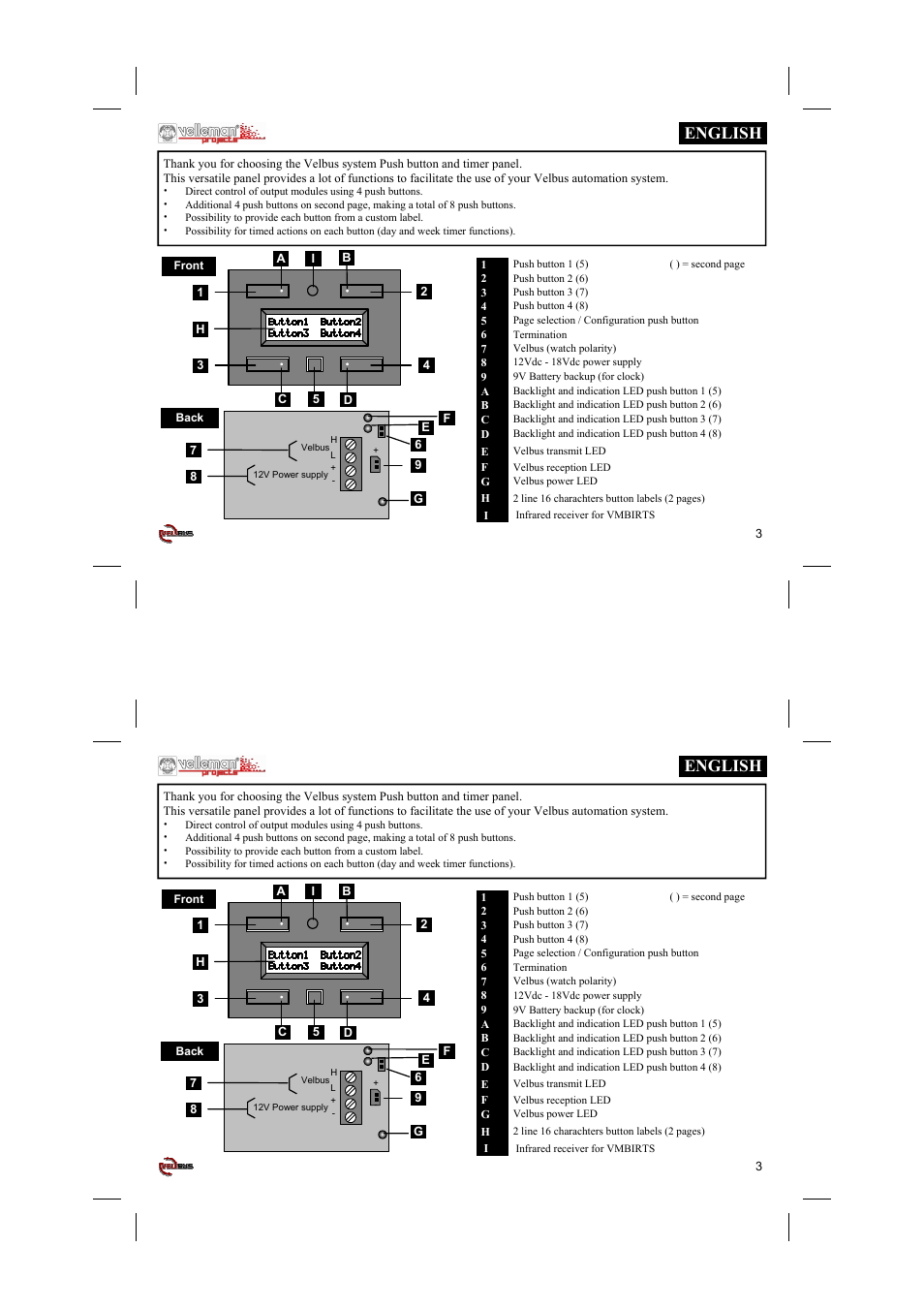 English | Velleman projects VMB4PD Short user manual User Manual | Page 3 / 48