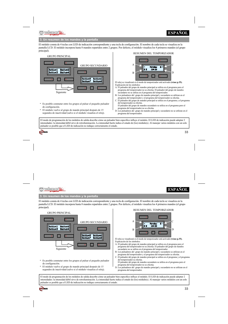 Español | Velleman projects VMB4PD Short user manual User Manual | Page 33 / 48