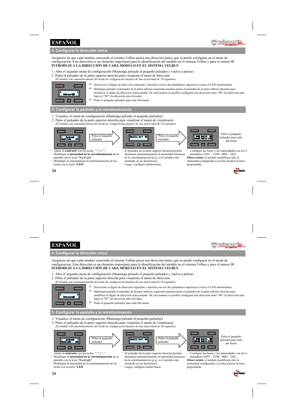 Español | Velleman projects VMB4PD Short user manual User Manual | Page 34 / 48