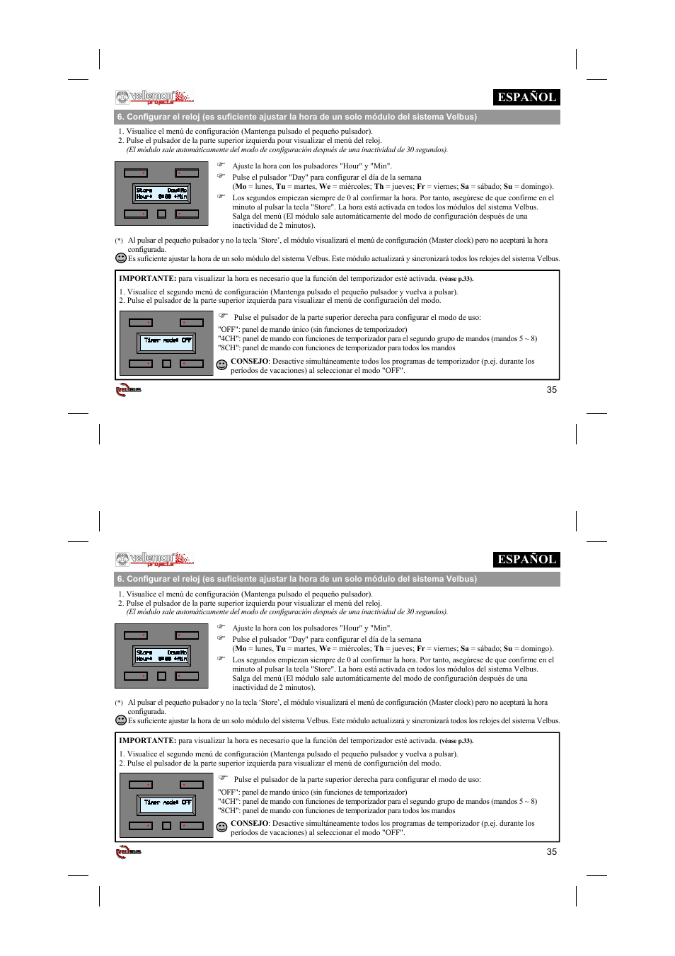 Español | Velleman projects VMB4PD Short user manual User Manual | Page 35 / 48