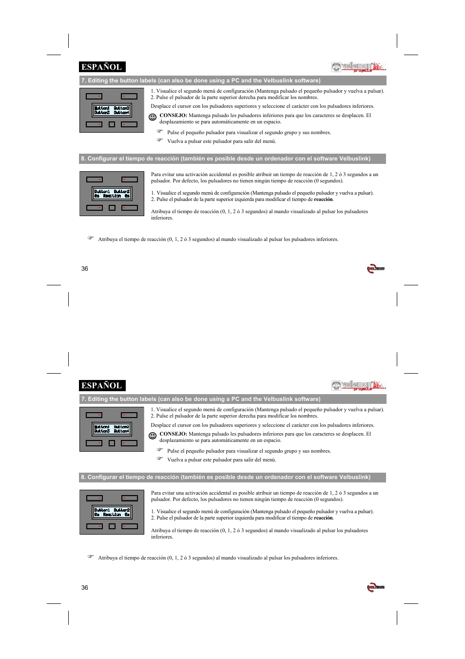 Español | Velleman projects VMB4PD Short user manual User Manual | Page 36 / 48