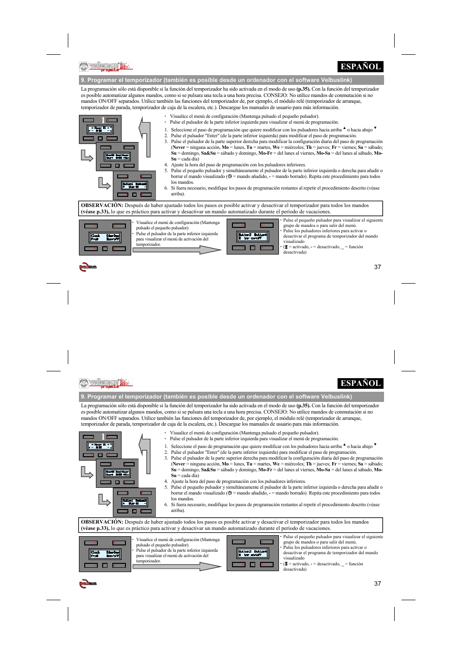 Español | Velleman projects VMB4PD Short user manual User Manual | Page 37 / 48