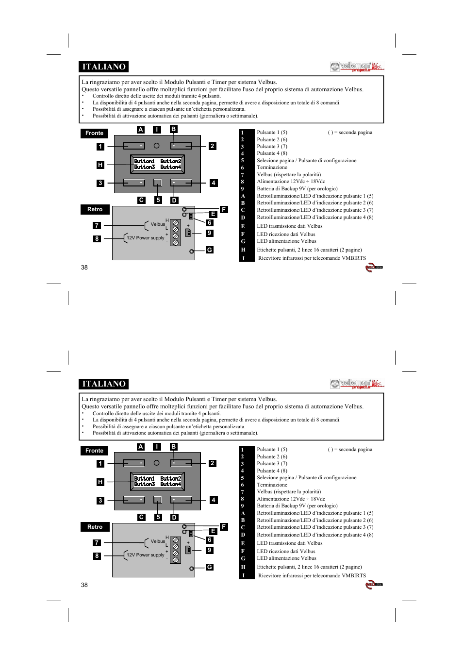 Italiano | Velleman projects VMB4PD Short user manual User Manual | Page 38 / 48
