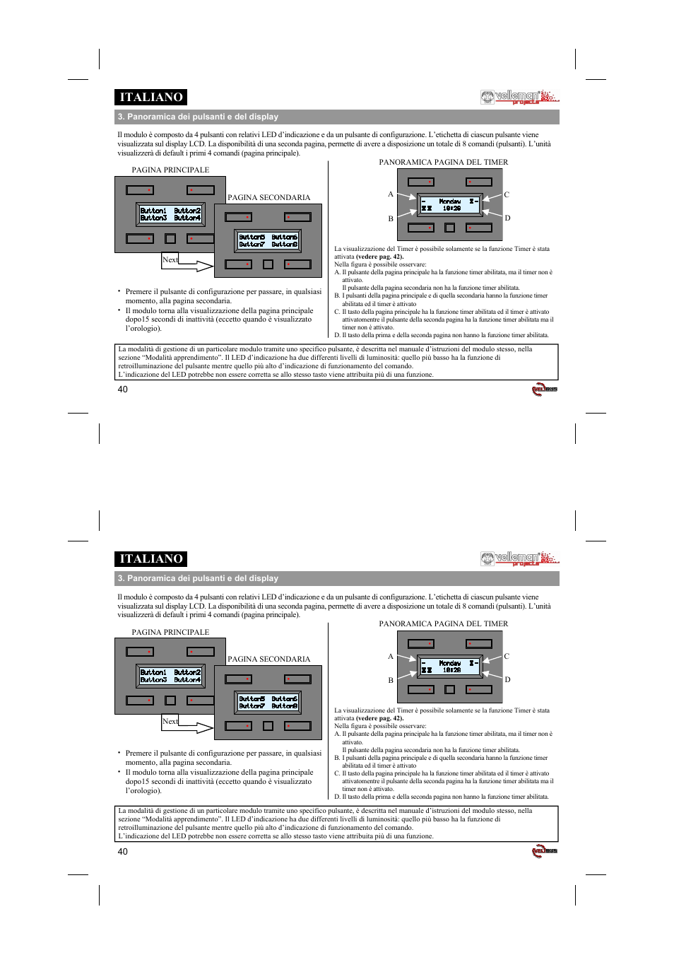 Italiano | Velleman projects VMB4PD Short user manual User Manual | Page 40 / 48