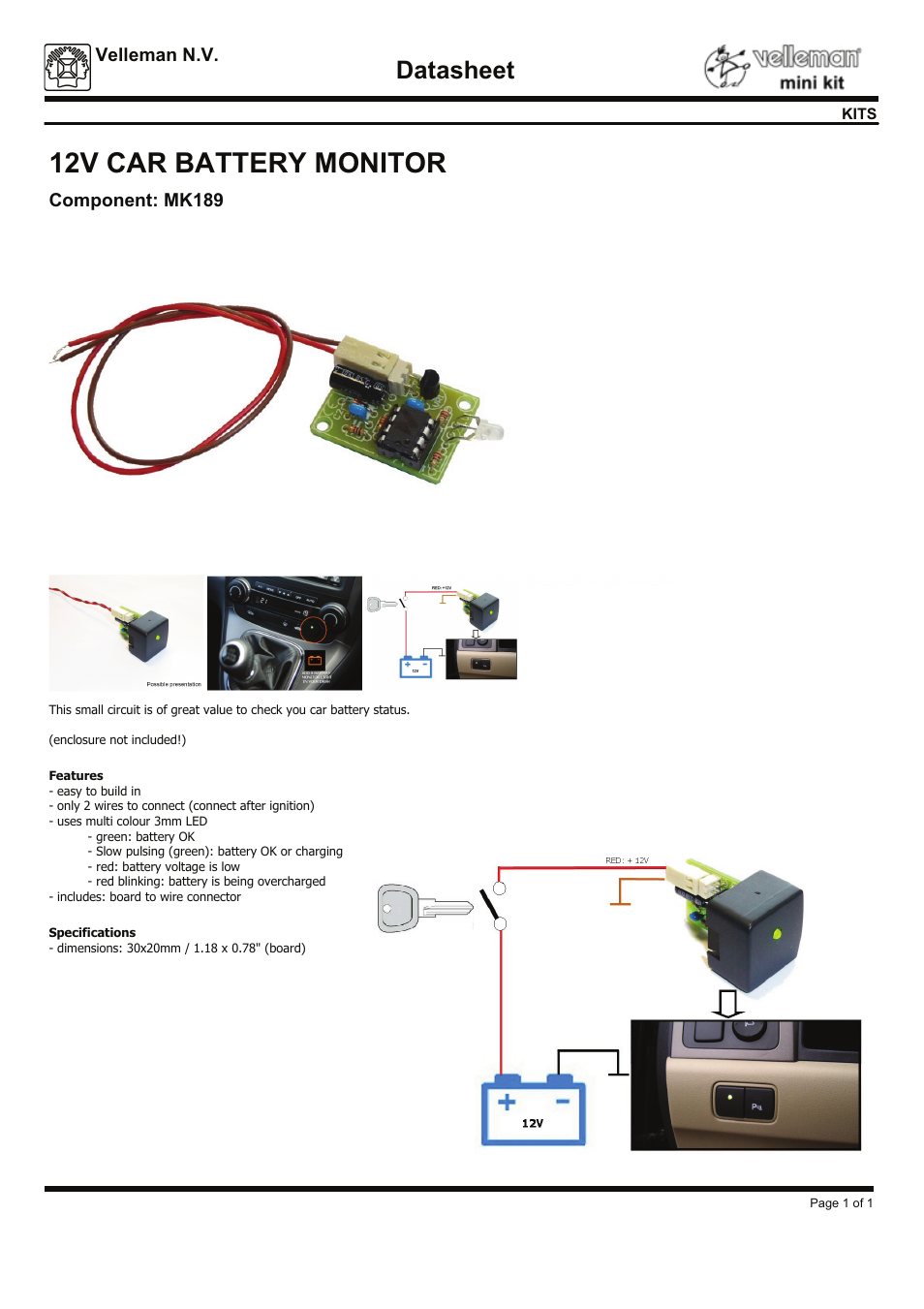 Velleman projects MK189 Datasheet User Manual | 1 page