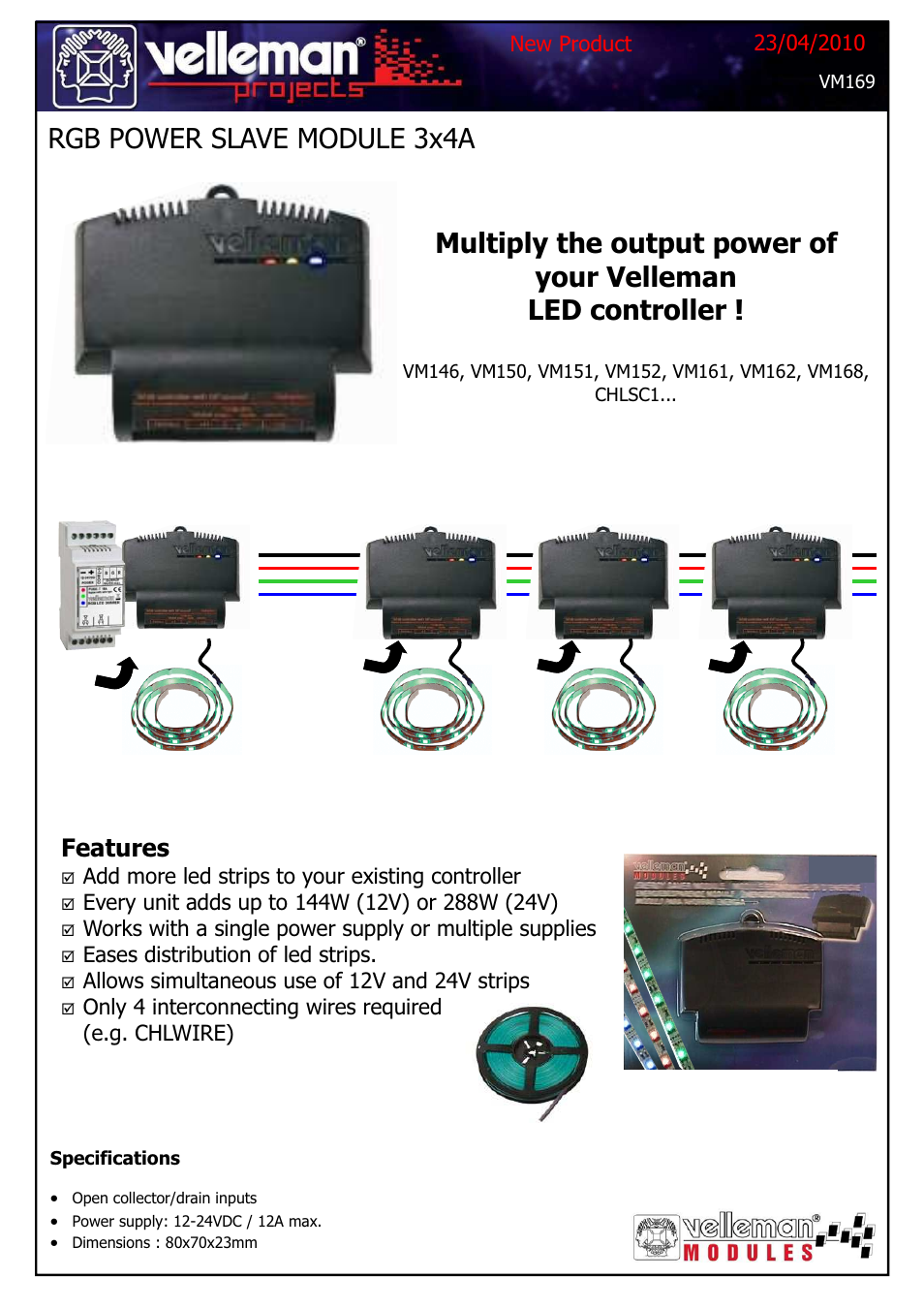 Velleman projects VM169 Datasheet User Manual | 4 pages