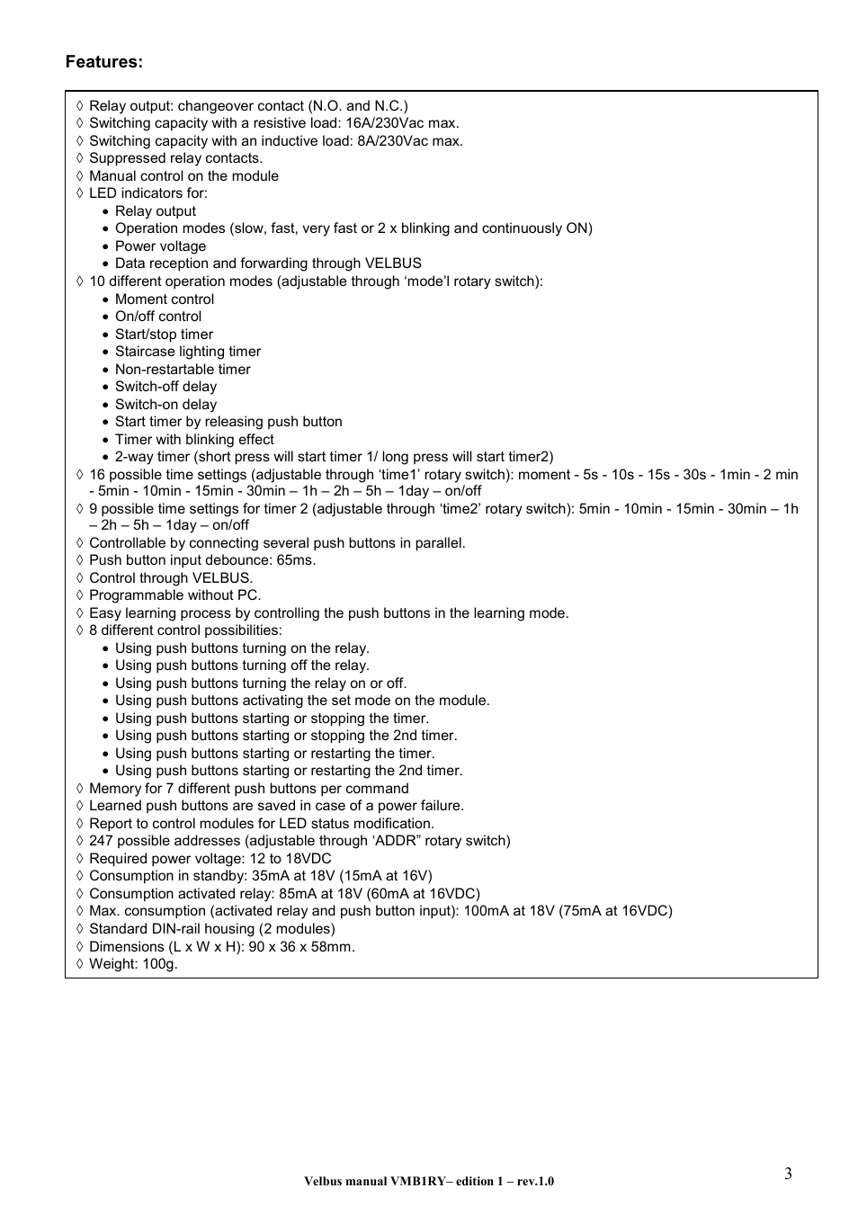 3features | Velleman VMB1RY User Manual | Page 3 / 12