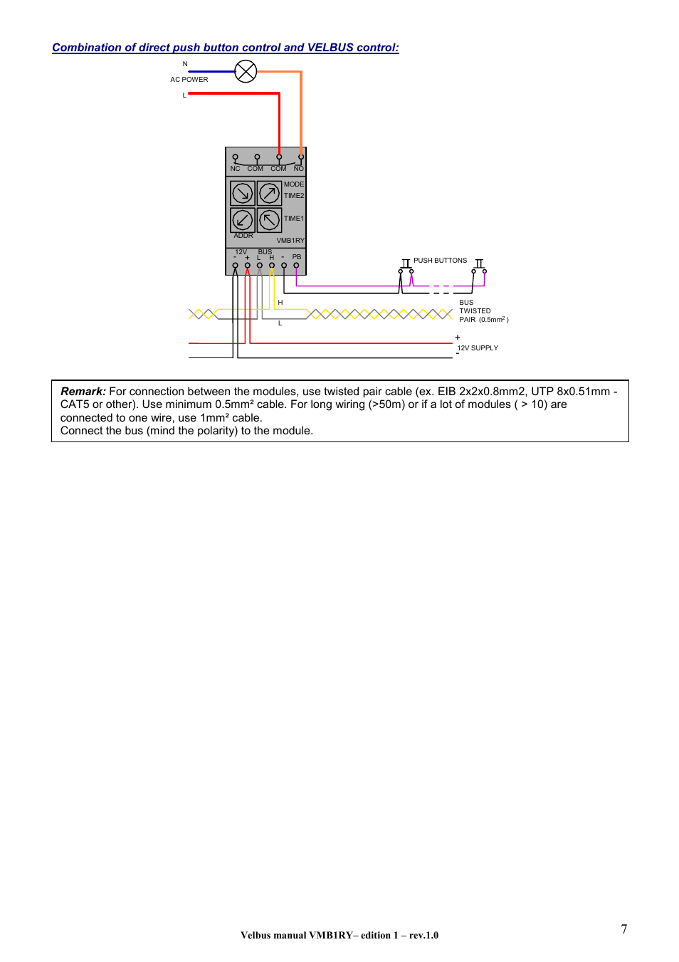 Velbus manual vmb1ry– edition 1 – rev.1.0 | Velleman VMB1RY User Manual | Page 7 / 12