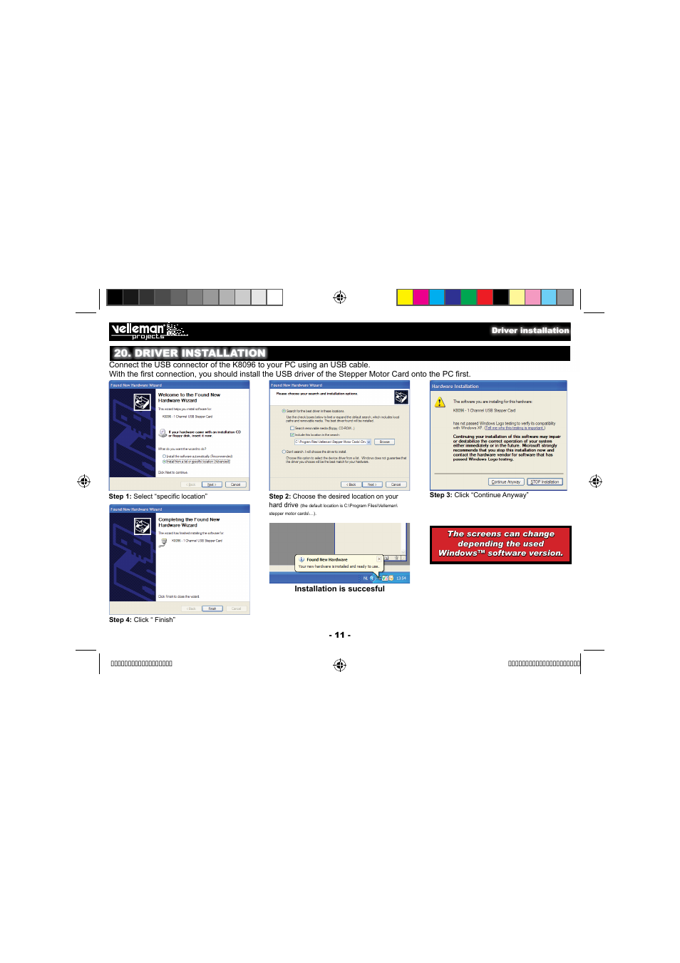 Driver installation | Velleman projects K8096 Assembly instructions User Manual | Page 11 / 16