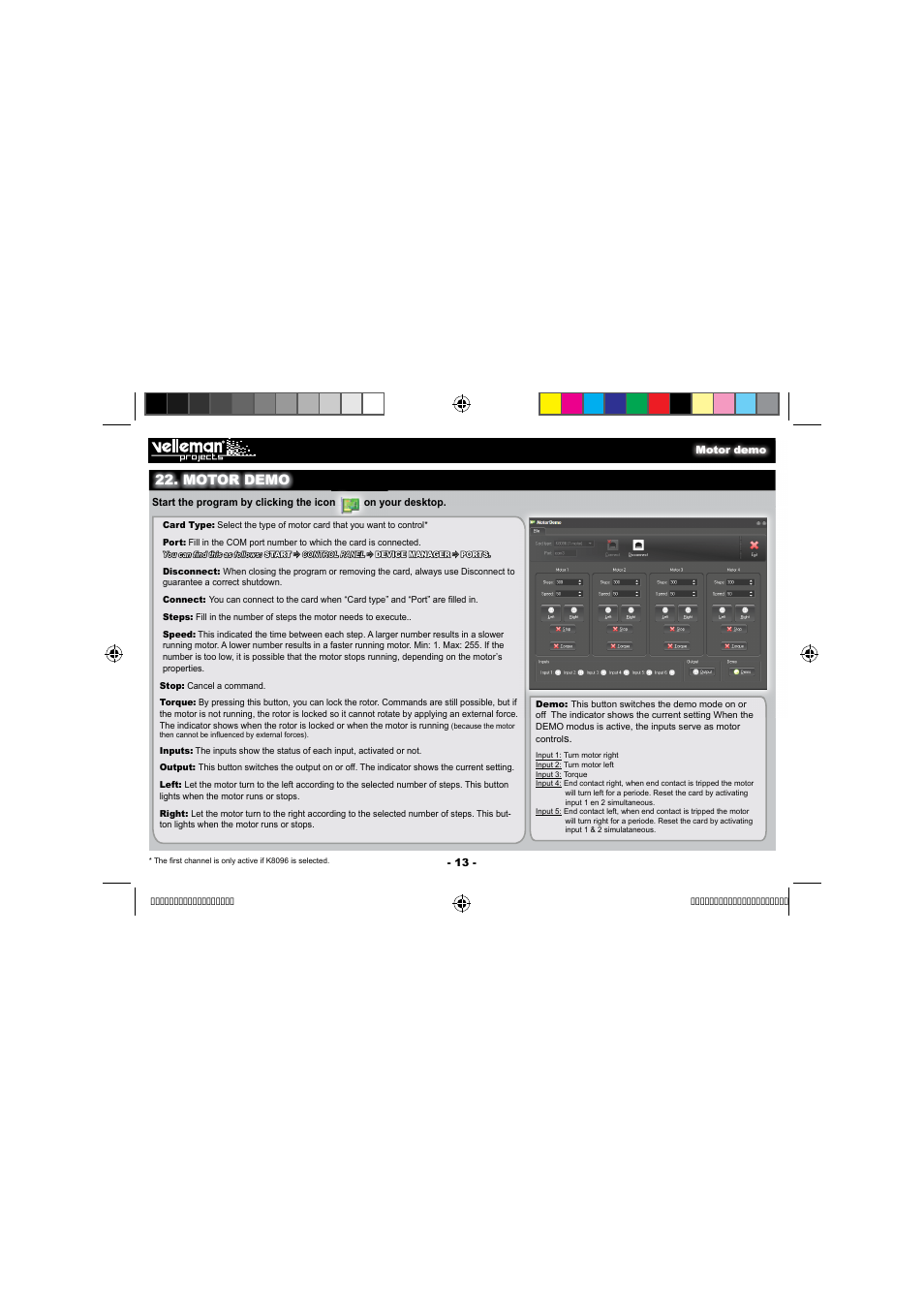 Motor demo | Velleman projects K8096 Assembly instructions User Manual | Page 13 / 16