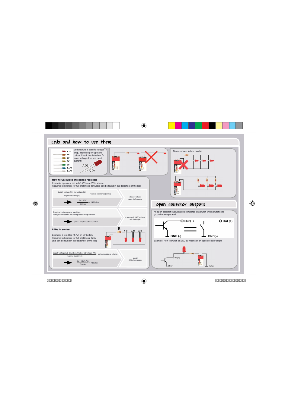 Leds and how to use them, Open collector outputs | Velleman projects K8096 Assembly instructions User Manual | Page 4 / 16