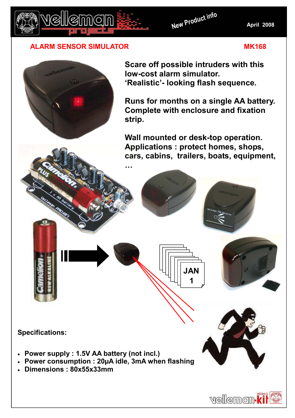 Velleman projects MK168 Datasheet User Manual | 1 page