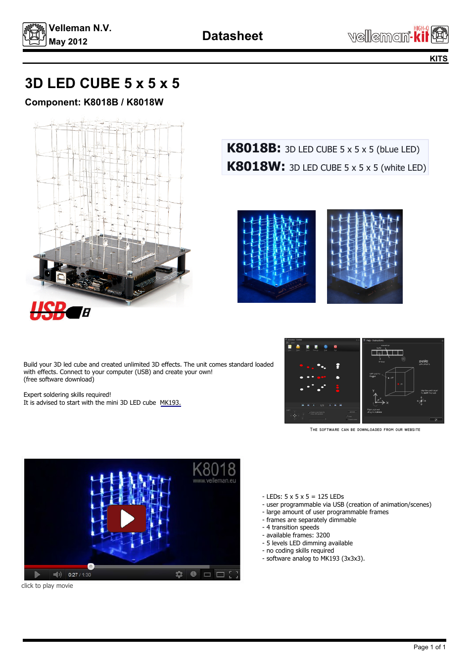 Velleman projects K8018B Infosheet User Manual | 1 page