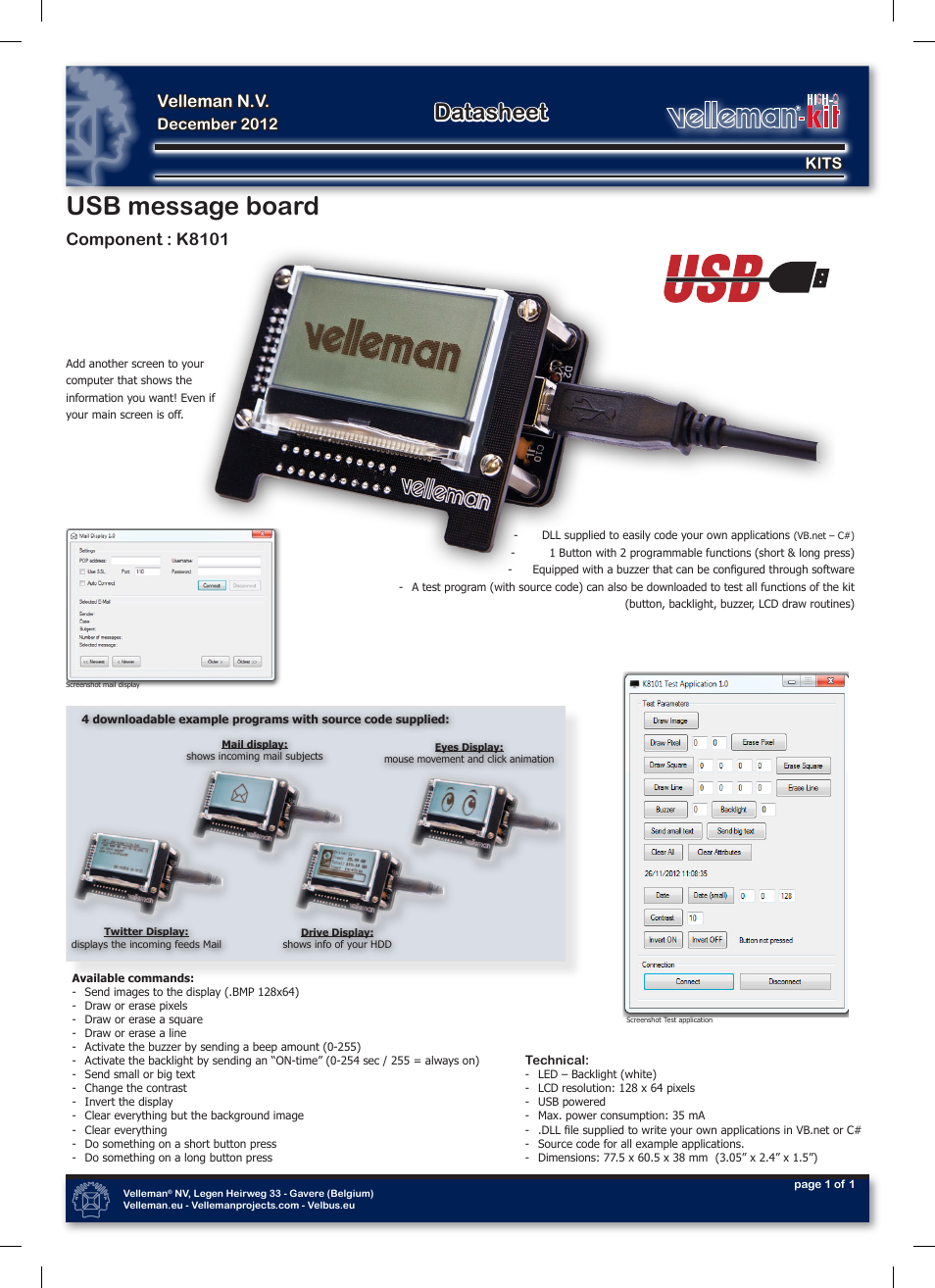 Velleman projects K8101 Infosheet User Manual | 1 page