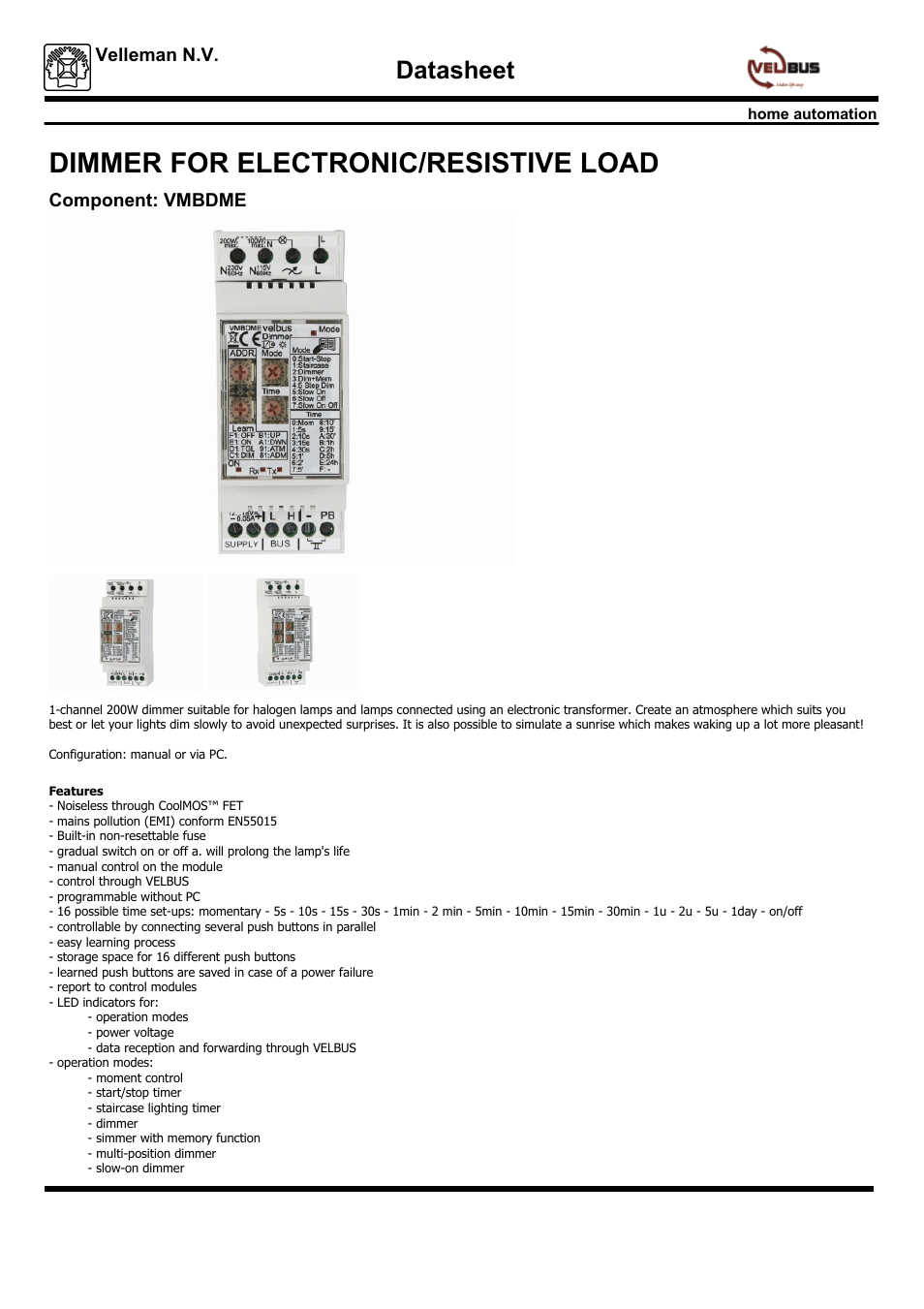 Velleman projects VMBDME Datasheet User Manual | 2 pages