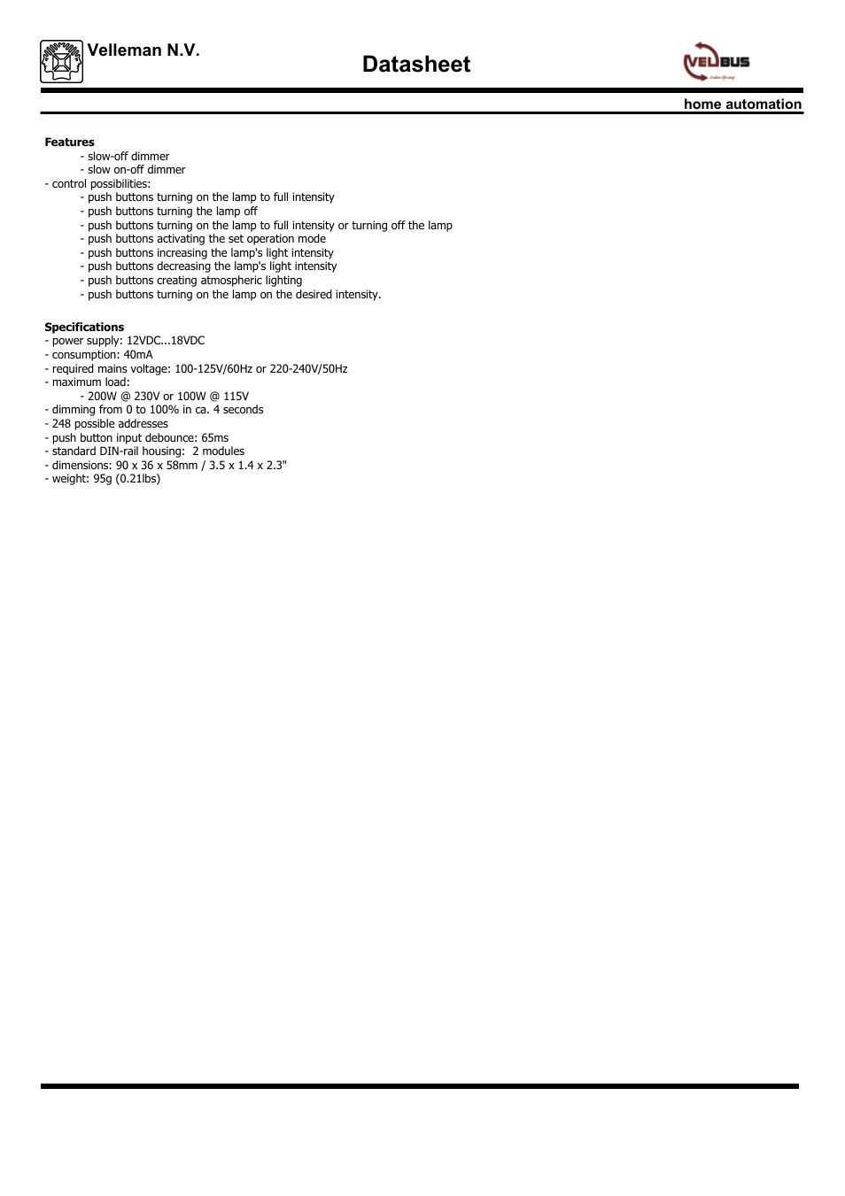 Datasheet | Velleman projects VMBDME Datasheet User Manual | Page 2 / 2