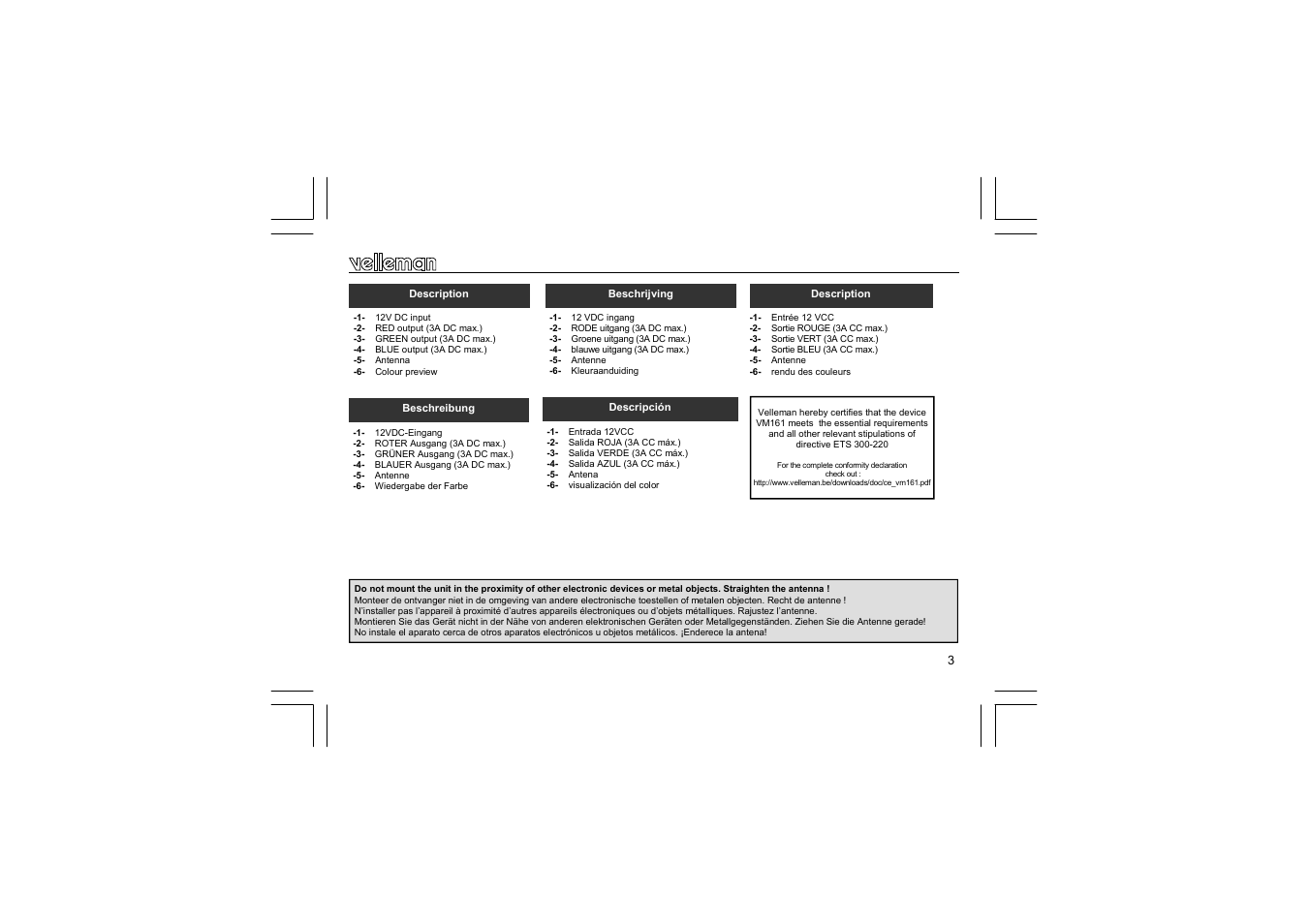 Velleman VM161 User Manual | Page 3 / 20