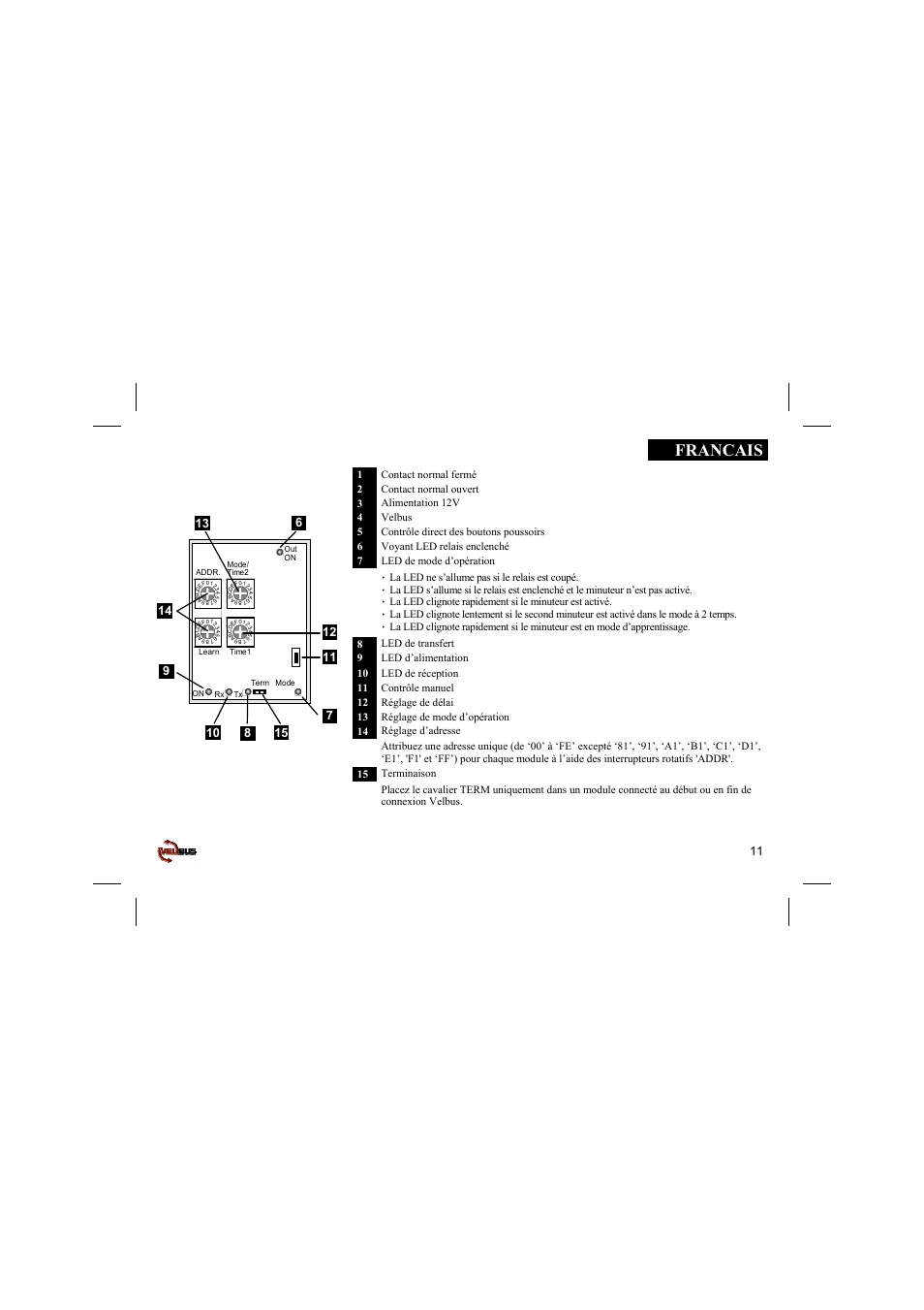 Francais | Velleman projects VMB1RY Short user manual User Manual | Page 11 / 24