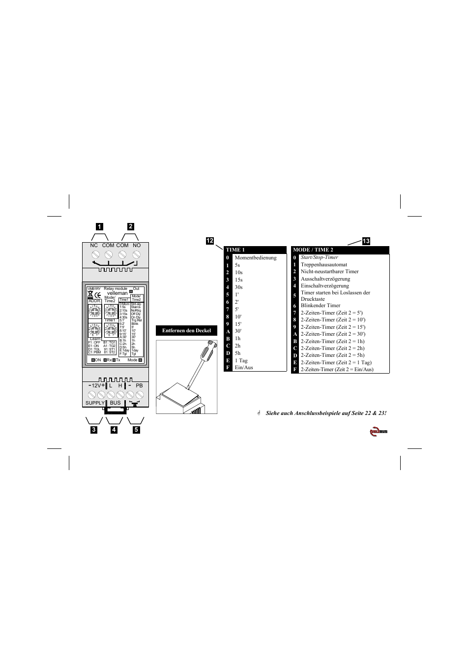 Siehe auch anschlussbeispiele auf seite 22 & 23 | Velleman projects VMB1RY Short user manual User Manual | Page 14 / 24