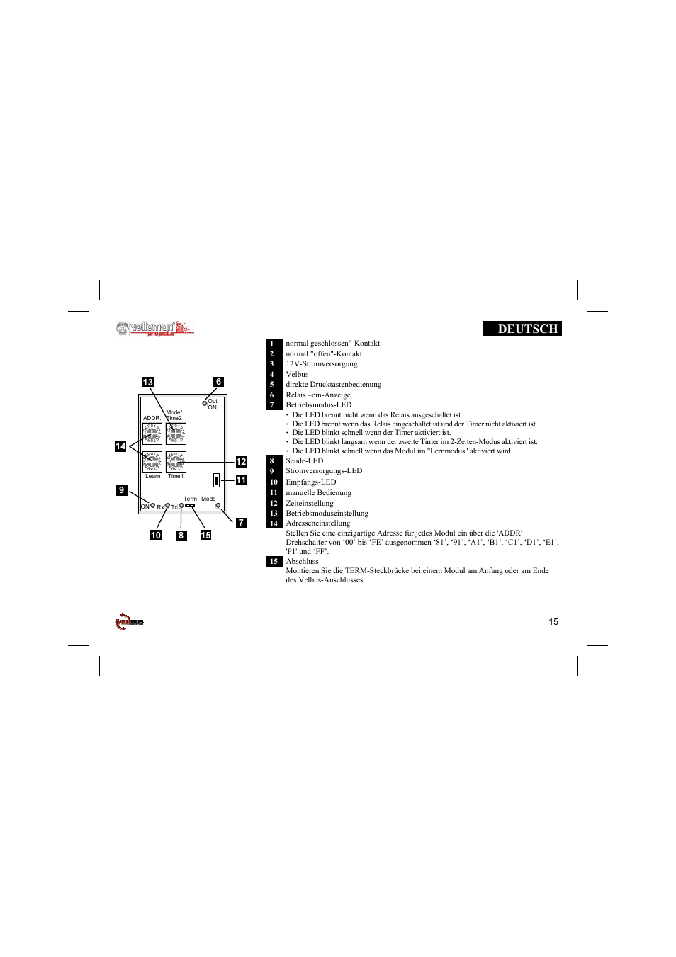 Deutsch | Velleman projects VMB1RY Short user manual User Manual | Page 15 / 24