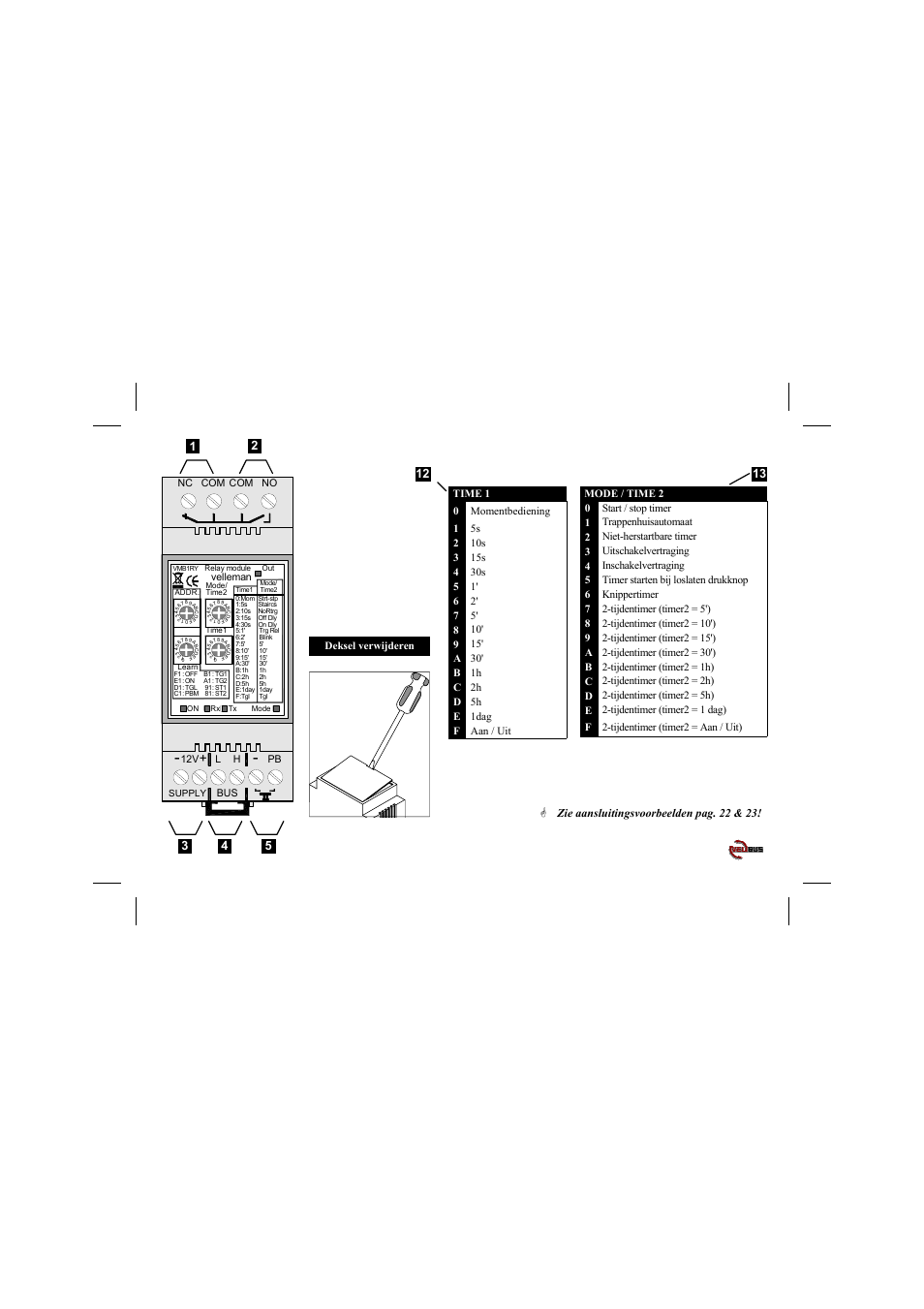 Zie aansluitingsvoorbeelden pag. 22 & 23 | Velleman projects VMB1RY Short user manual User Manual | Page 6 / 24