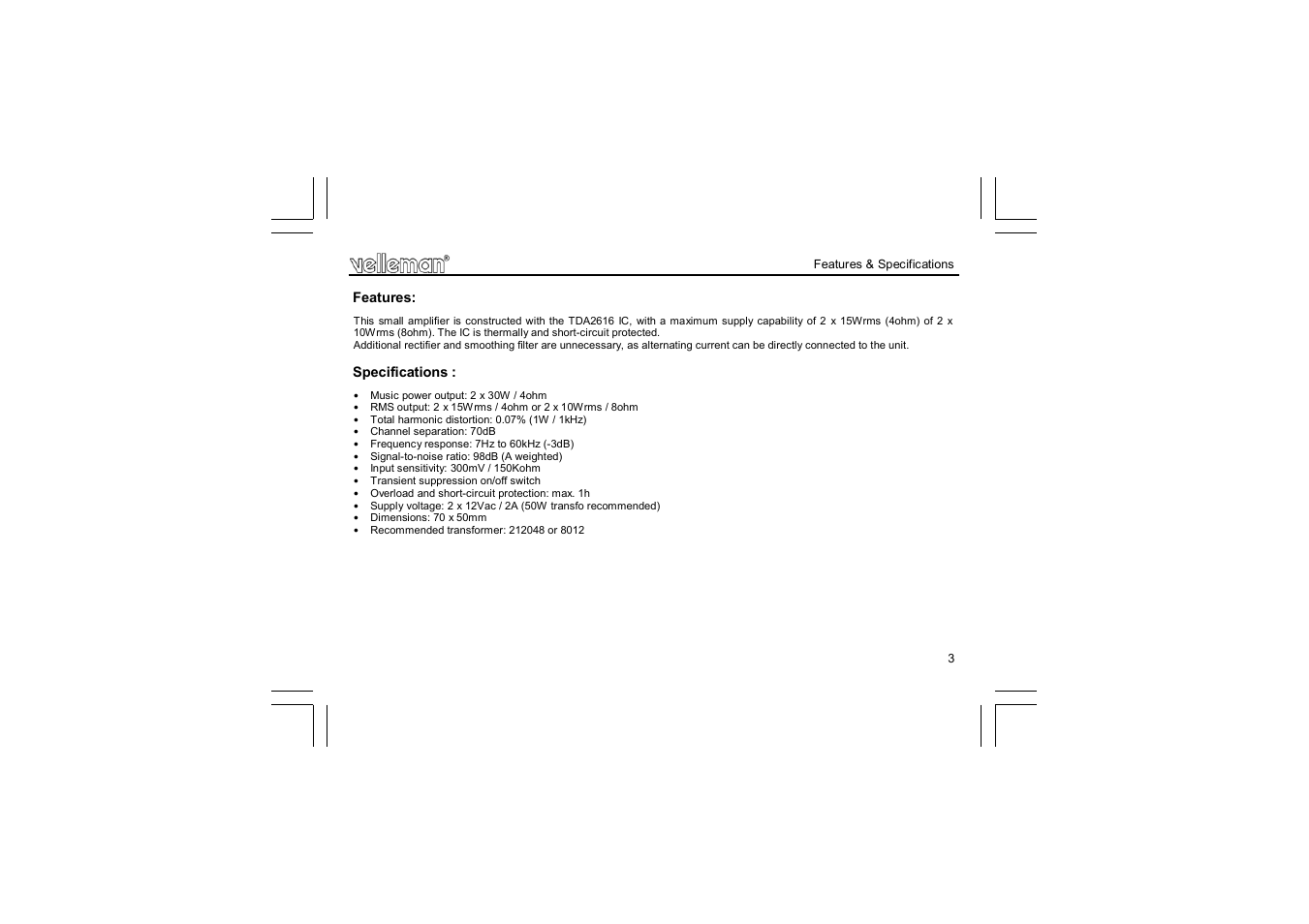 Velleman projects K4003 Assembly instructions User Manual | Page 3 / 12