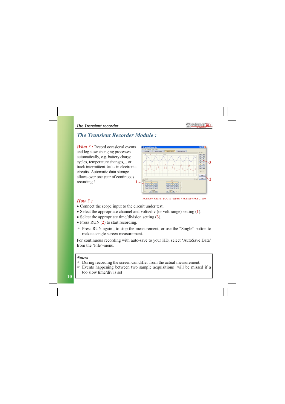 The transient recorder module | Velleman PCGU1000 User Manual | Page 10 / 13