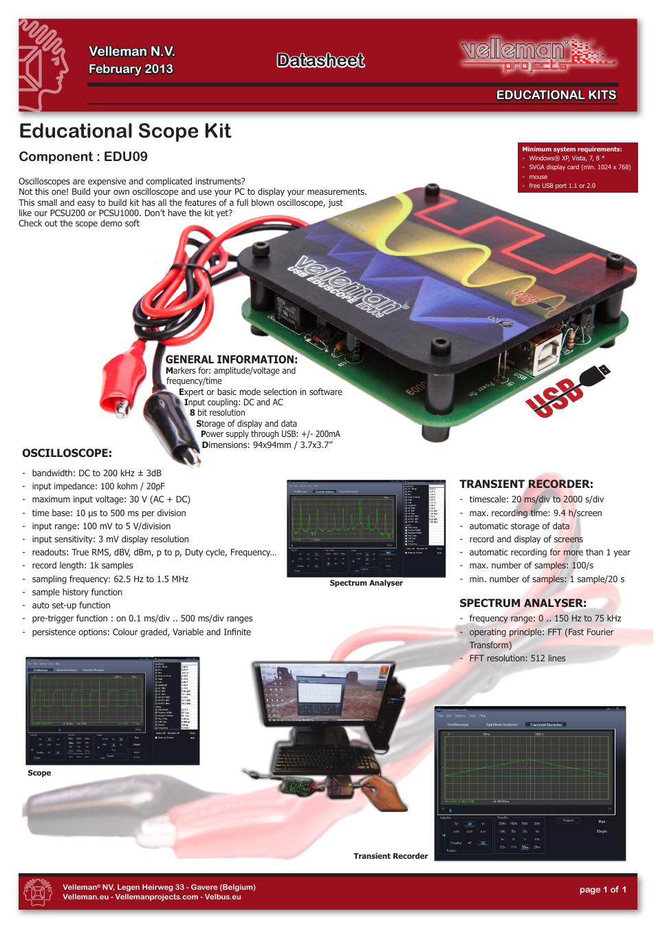 Velleman projects EDU09 Datasheet User Manual | 1 page