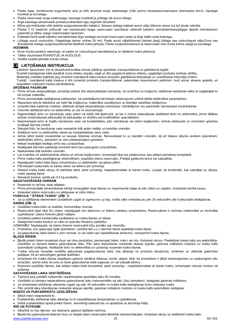 Lv lieto anas instrukcija | Scarlett SC-342 User Manual | Page 23 / 35