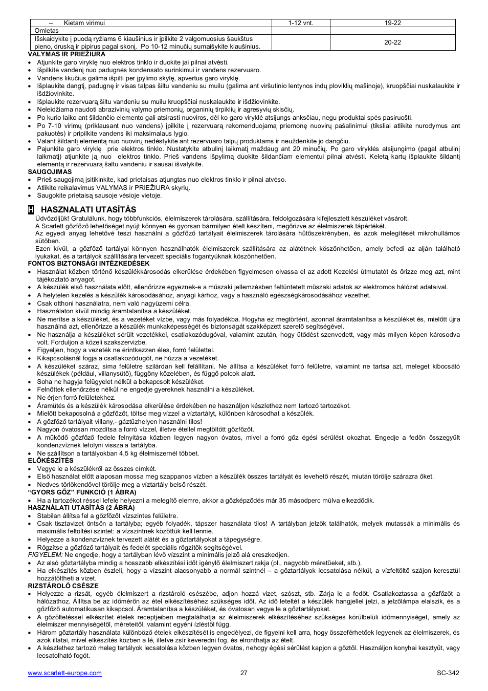 Hhasznalati utasítás | Scarlett SC-342 User Manual | Page 27 / 35