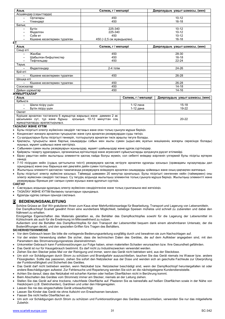 Dbedienungsanleitung | Scarlett SC-342 User Manual | Page 31 / 35