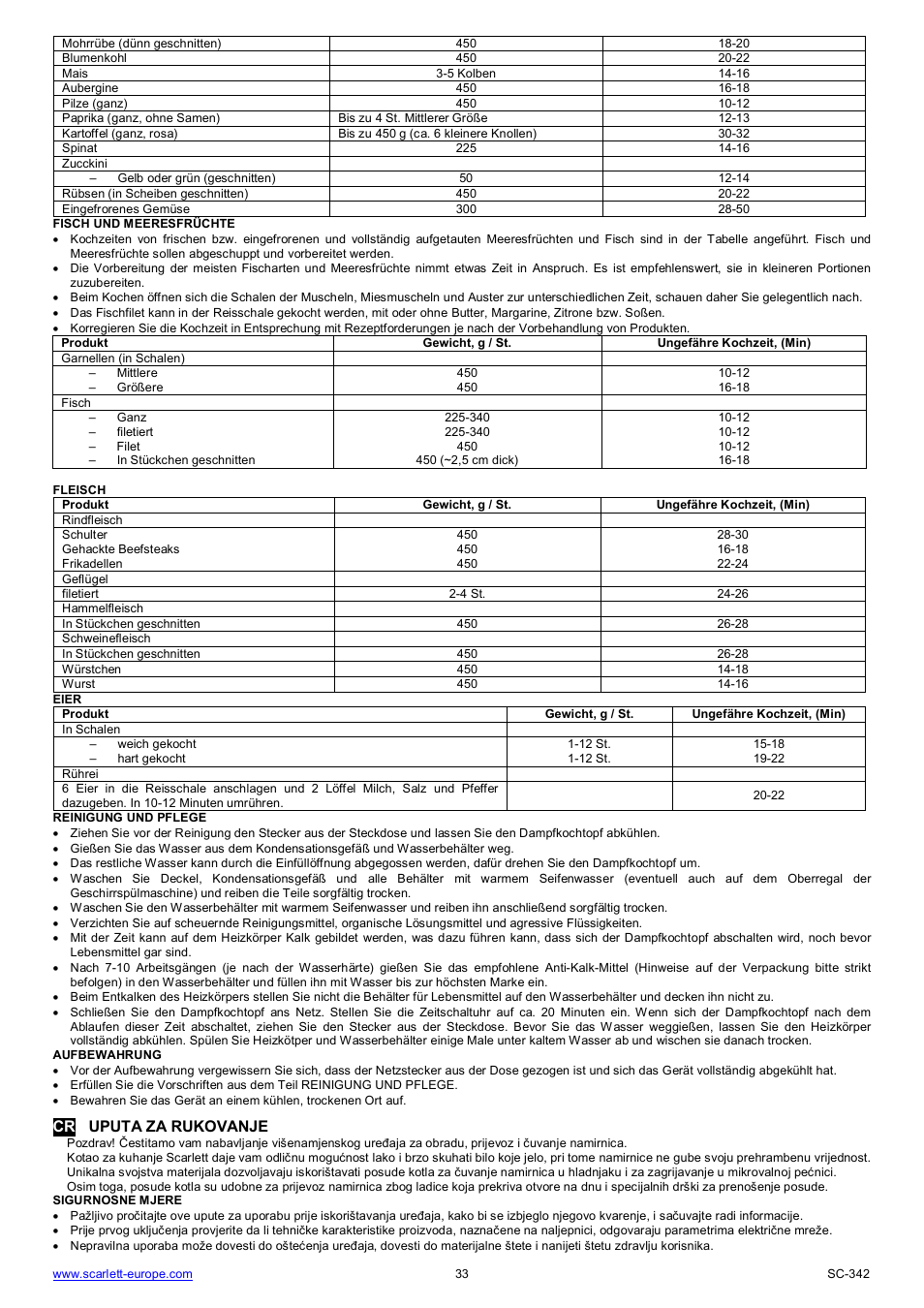 Cr uputa za rukovanje | Scarlett SC-342 User Manual | Page 33 / 35